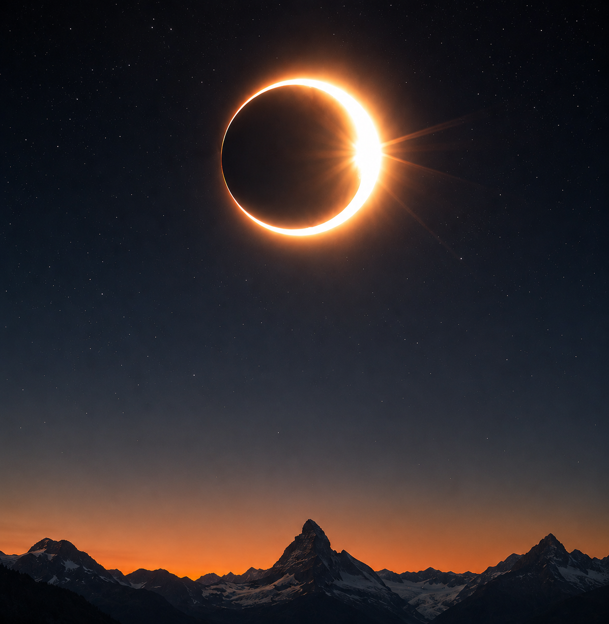 Partielle Sonnenfinsternis am 12. August 2026 über der Schweiz – sichelförmiger Sonnenring am Dämmerungshimmel