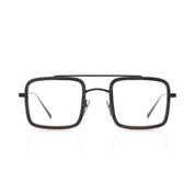 Herrenbrille aus Holz und Edelstahl, eckige Form, dunkel schwarz, breite Passform, 134x43, Optiker Baden