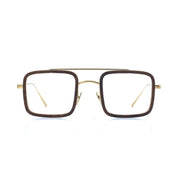 Herrenbrille aus Holz und Edelstahl, eckige Form, dunkel schwarz, breite Passform, 134x43, Optiker Zürich. Front