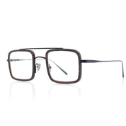 Herrenbrille aus Holz und Edelstahl, eckige Form, dunkel schwarz, breite Passform, 134x43, Optiker Baden. side