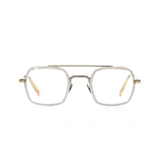 Weisse Brille aus recyceltem Kunststoff und Edelstahl. Frontansicht