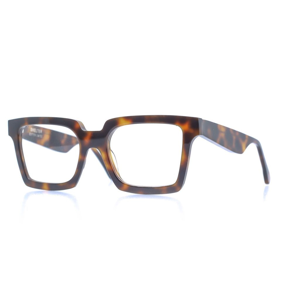 Eckige Brille aus Bioacetat, Farbe Havana, breite Passform. Seitenansicht.