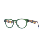 Ovale Brille aus Bioacetat, Farbe Grün, mittlere Passform. Seitenansicht.