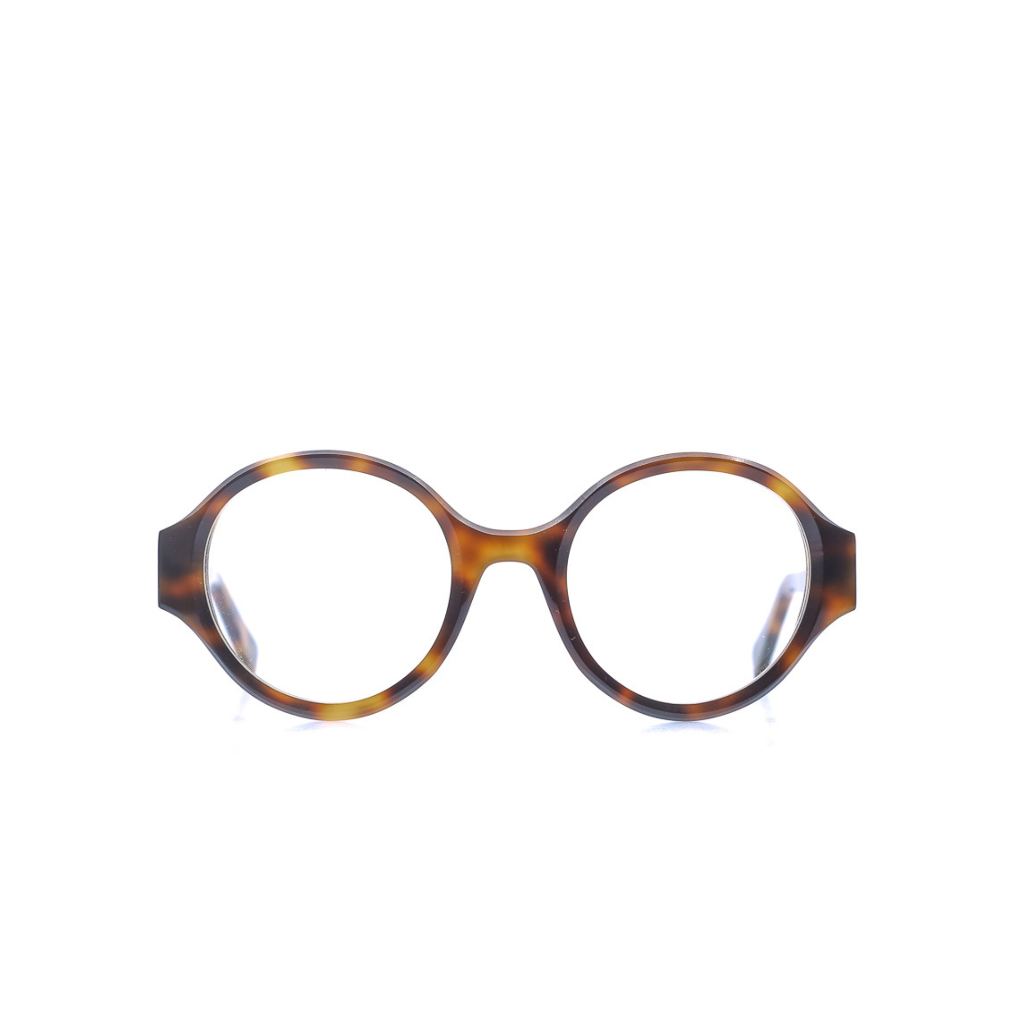 Runde Brille aus Bioacetat, Farbe Braun, mittlere Passform. Frontansicht.