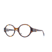 Runde Brille aus Bioacetat, Farbe Braun, mittlere Passform. Seitenansicht.