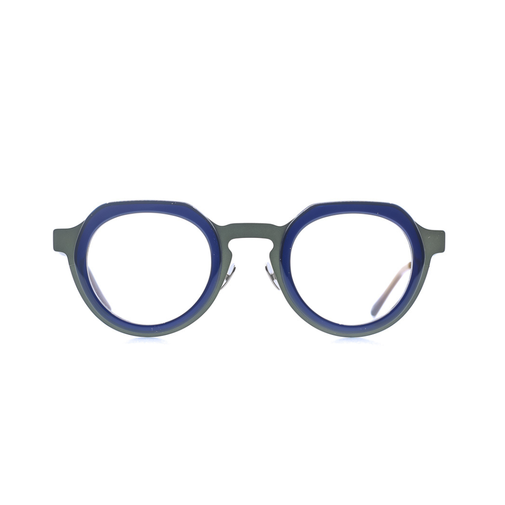 Panto-runde Brille aus Acetat und Edelstahl, Farbe Ash, breite Passform. Frontansicht