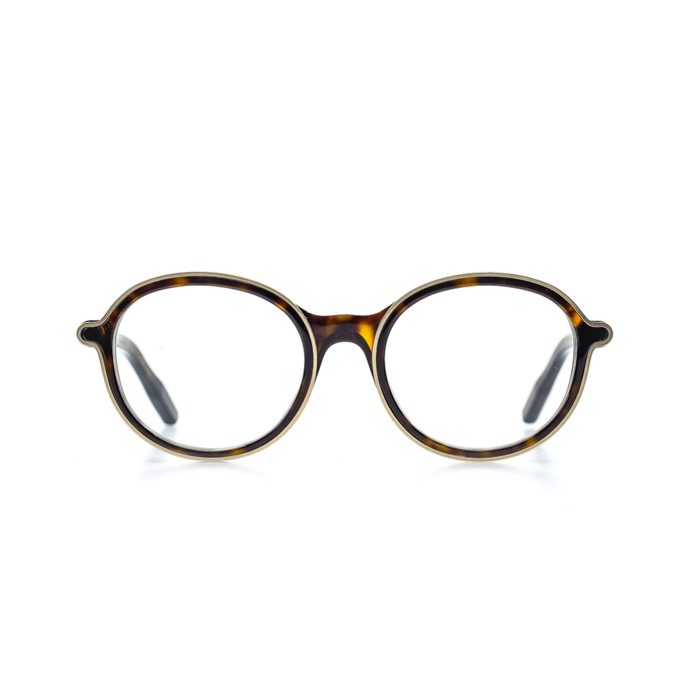 Runde Bonocler Designer-Brille aus Bioacetat und Metall, Braun, breite Passform, limitierte Auflage 250 Stück. Frontansicht