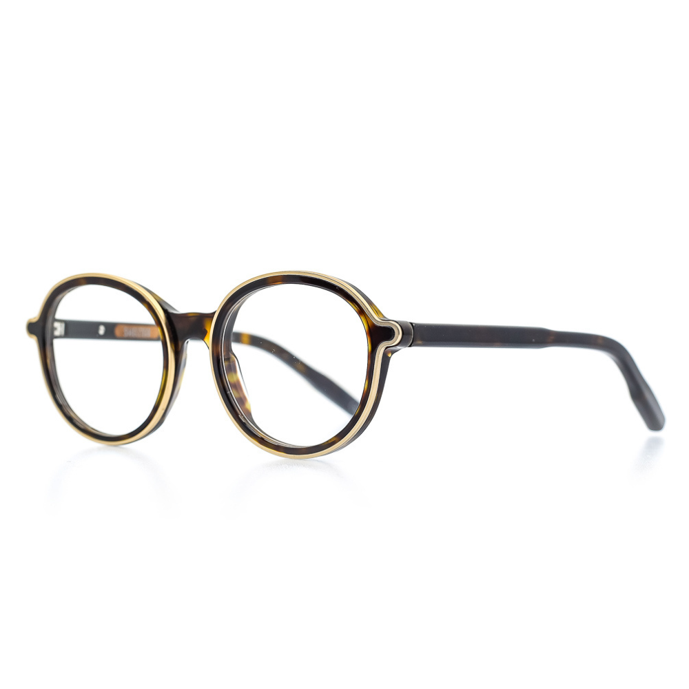 Runde Bonocler Designer-Brille aus Bioacetat und Metall, Braun, breite Passform, limitierte Auflage 250 Stück. Seitenansicht