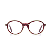 Rote, runde Brille aus Bioacetat und Metall mit markanter Verarbeitung. Breite Passform. Limitierte Kollektion mit 250 Stück. Frontansicht.