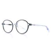 Transparente, runde Brille aus Bioacetat und Metall mit markanter Verarbeitung. Breite Passform. Limitierte Kollektion mit 250 Stück. Seitenansicht.