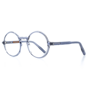 Fein verarbeitete, runde Brille aus Bioacetat in Blau. Breite Passform. Limitierte Kollektion mit 250 Stück. Seitenansicht.
