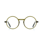 Fein verarbeitete, runde Brille aus Bioacetat in Grün. Breite Passform. Limitierte Kollektion mit 250 Stück. Frontansicht.