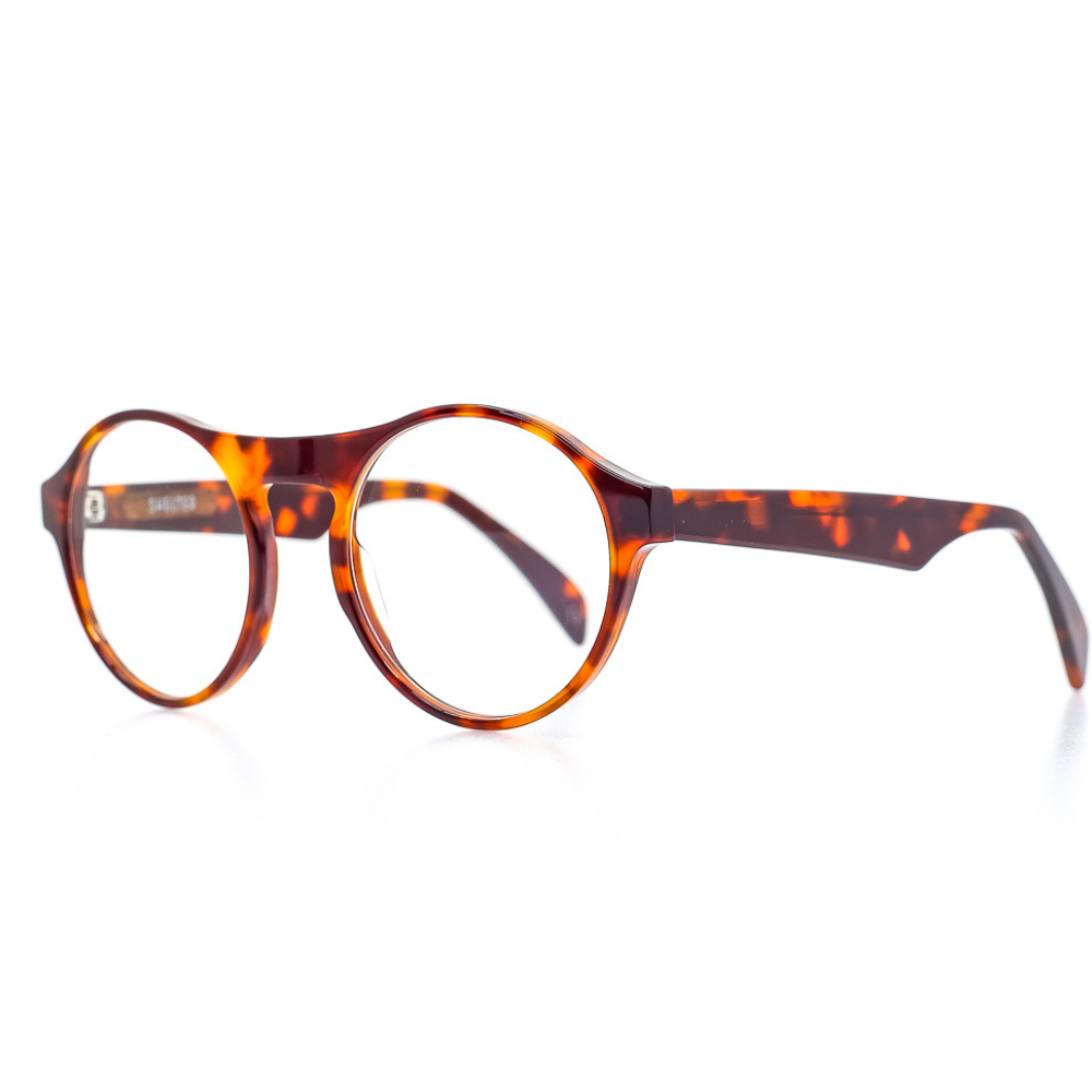 Markante Brille mit auffälligem Steg in Havana . Breite Passform. Limitierte Kollektion mit 250 Stück. Seitenansicht.