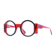 Runde Bonocler Brille aus Bioacetat, Schwarz-Rot, breite Passform, limitierte Auflage 250 Stück.
Seitenansicht..