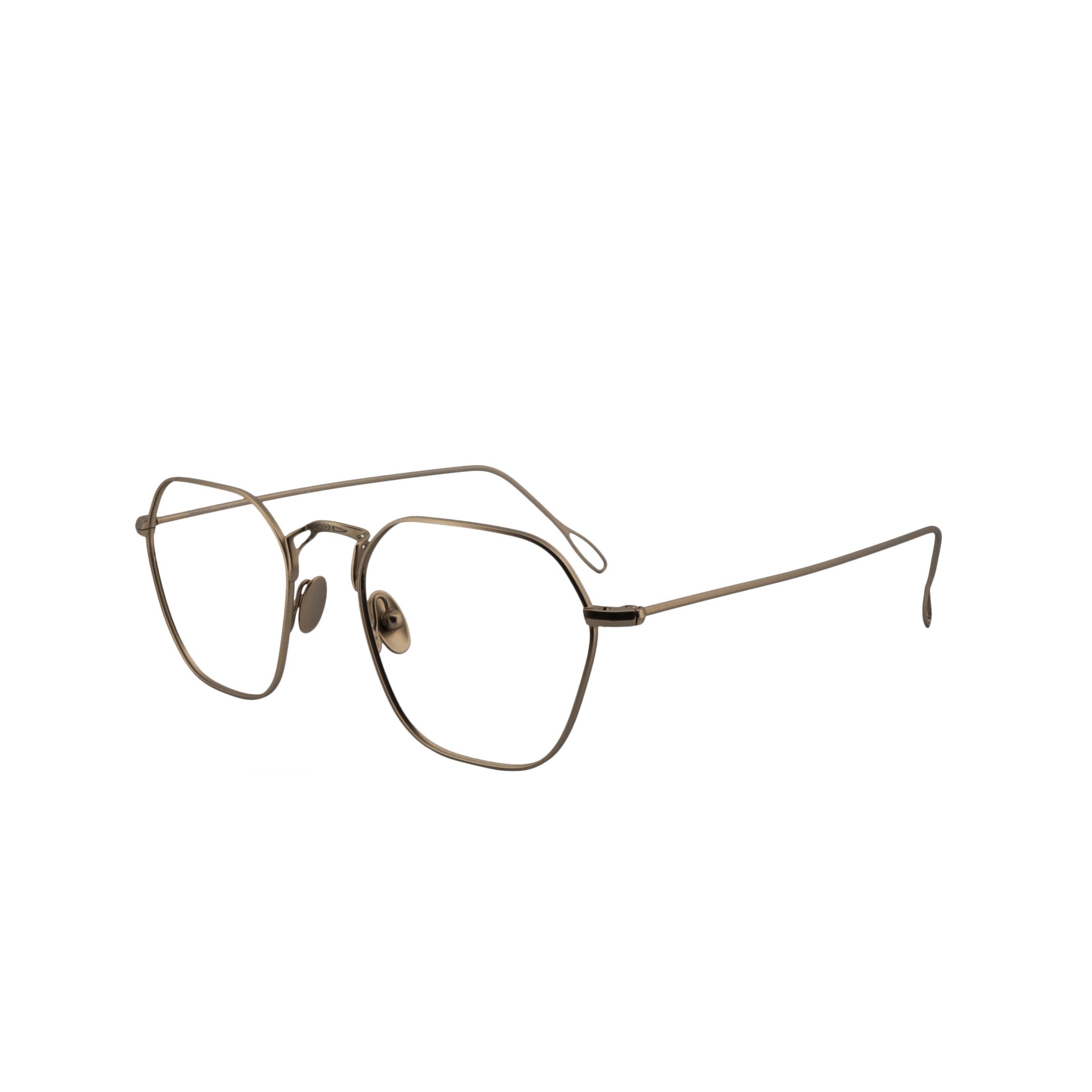 Retro Brille. In gold matt. Edelstahl. Für Frauen und Männer. Von BONOCLER. Bügelansicht.