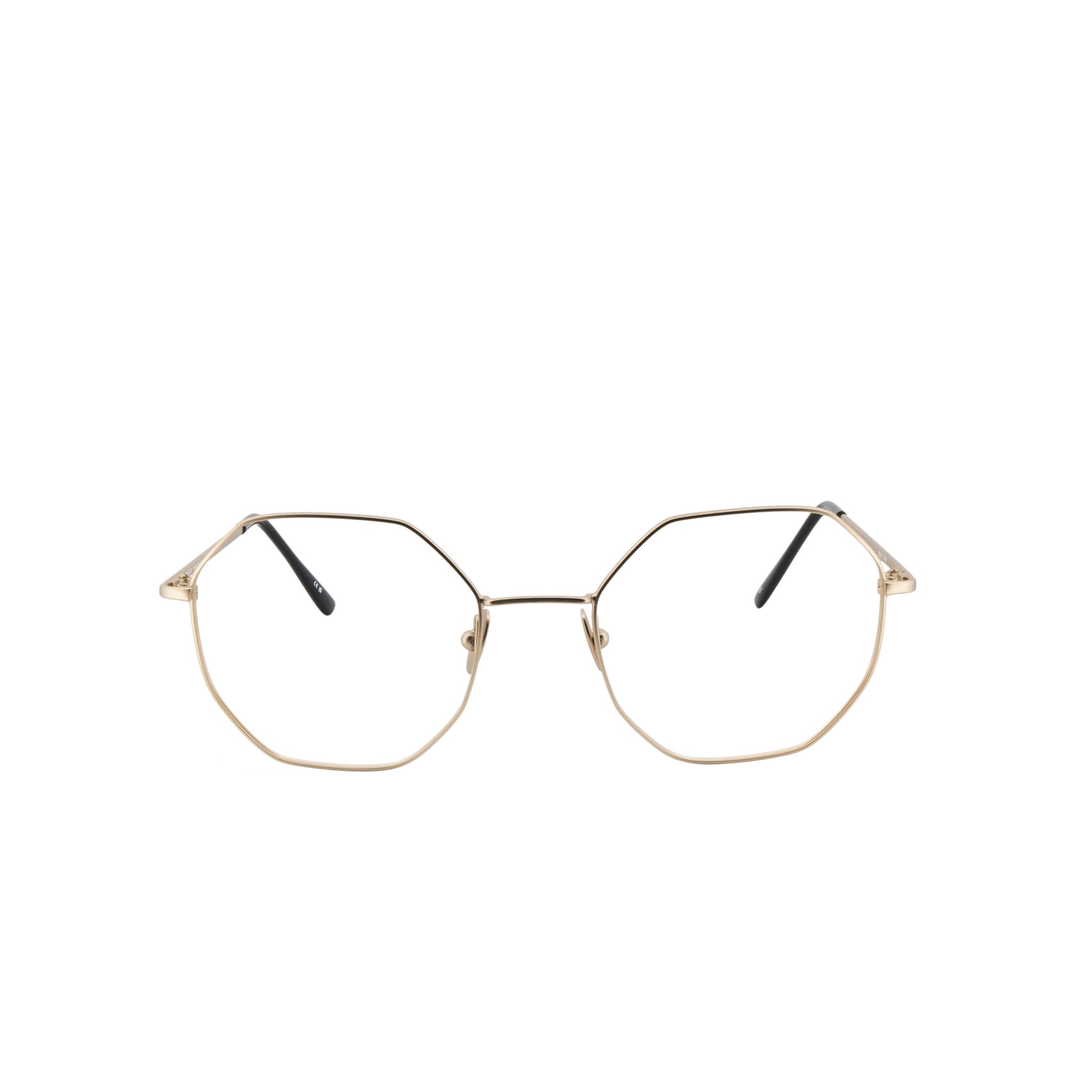 Achteckige Brille aus Metall in Gold, für Frauen und Männer, von BONOCLER. Frontansicht.