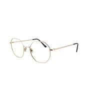 Achteckige Brille aus Metall in Gold, für Frauen und Männer, von BONOCLER. Bügelansicht.