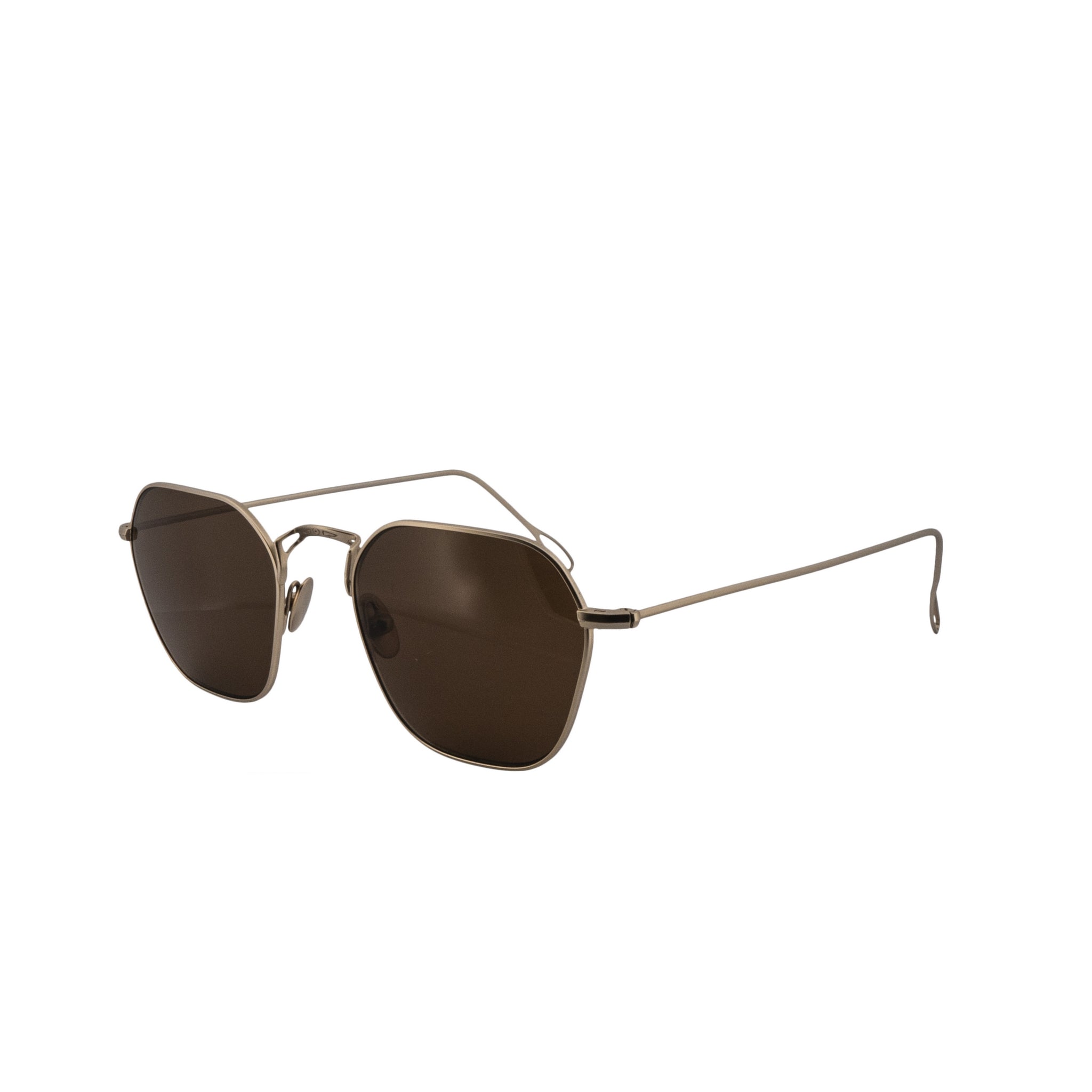 Retro Sonnenbrille. In gold matt. Edelstahl. Für Frauen und Männer. Von BONOCLER. 100% UV Schutz. Bügelansicht.