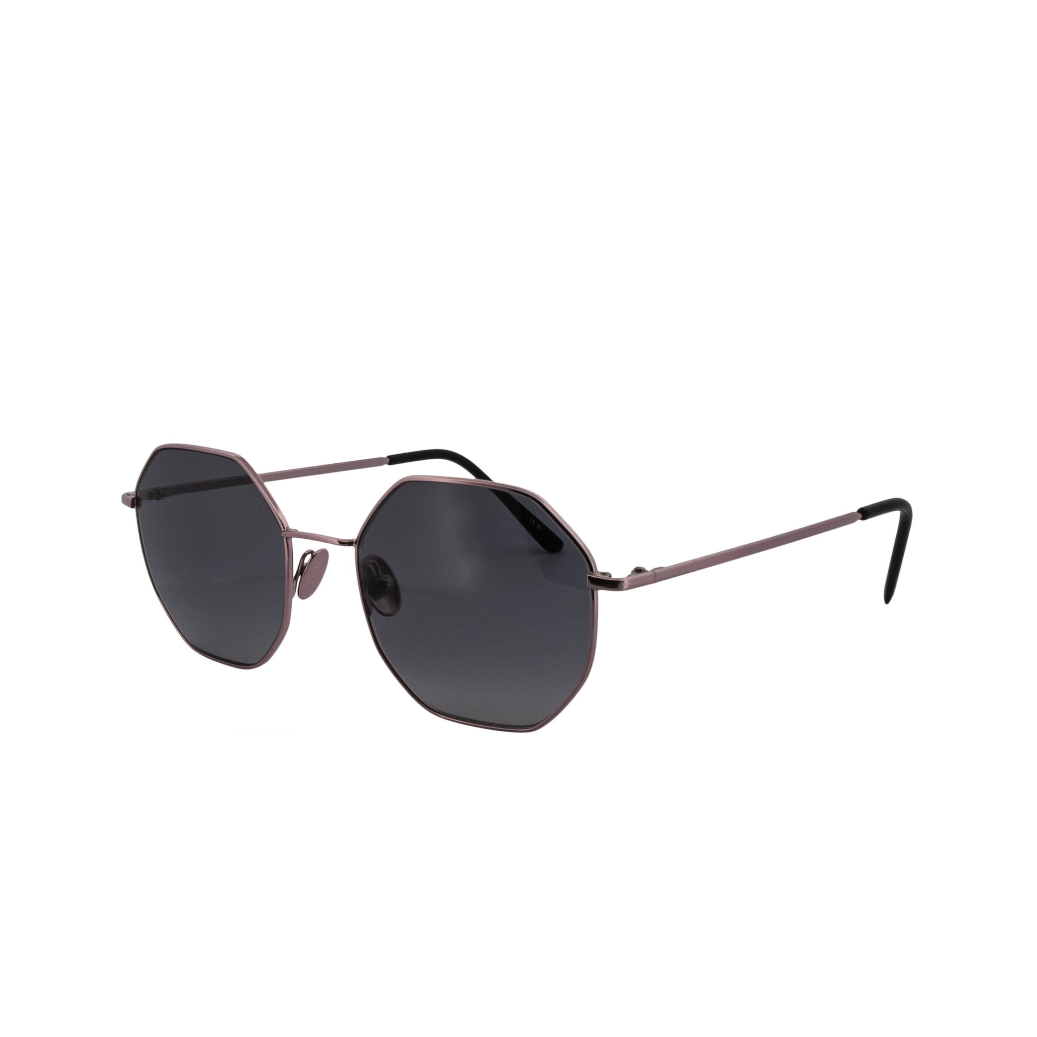 Achteckige Brille in Rosegold für Frauen und Männer, von BONOCLER, 100% UV-Schutz. Bügelansicht.