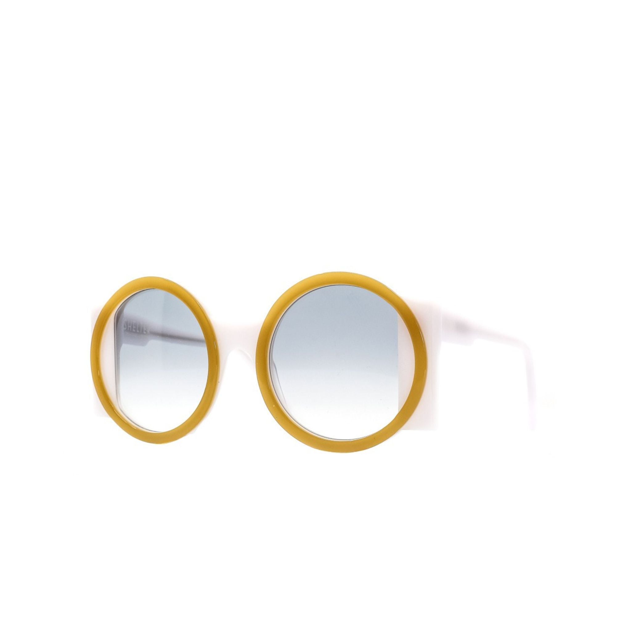 Runde Sonnenbrille Shelter Amalfi beige mit dunklen Gläsern, Seitenansicht.