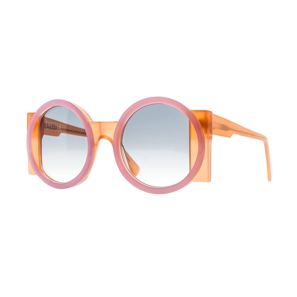 Runde Sonnenbrille Shelter Amalfi rose mit dunklen Gläsern. Seitenansicht.