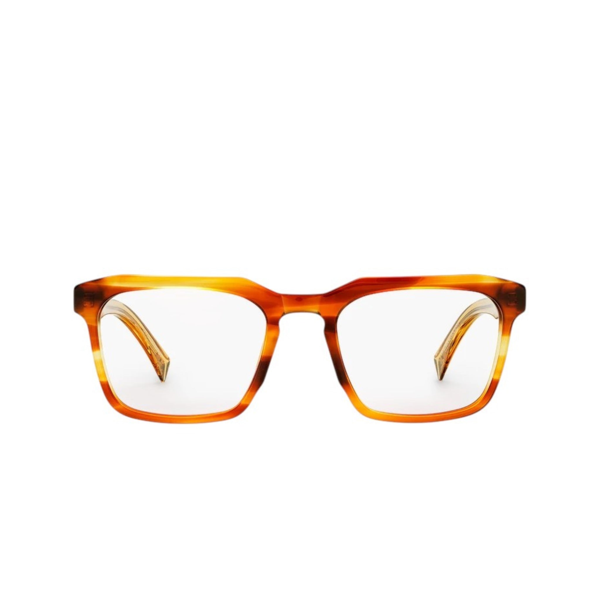 Brille – Nachhaltige Acetatfassung mit Braun, rechteckige Gläser und einzigartige Optik, erhältlich in unseren Optik Stores im Baden und Zürich. Frontansicht.
